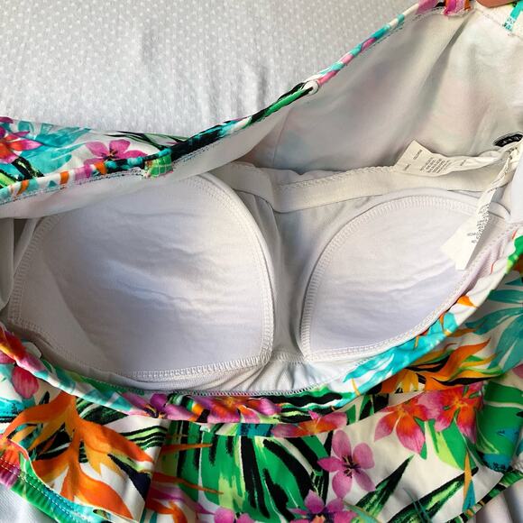 Jantzen Women’s Floral Strapless Swimsuit size 10, Green & Orange, Front Ruffles - Picture 4 of 8